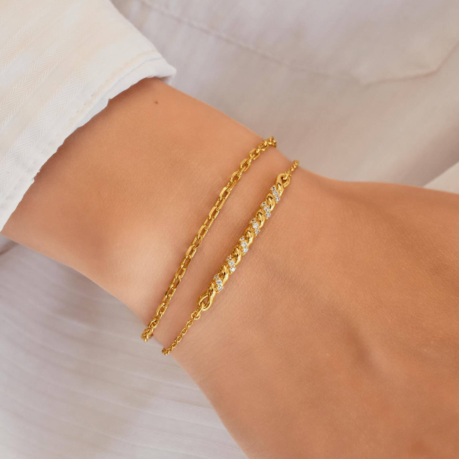  Tide Echo - Bracelets à maillons - Argent / GP 14 carats - Zircone - 18,5cm